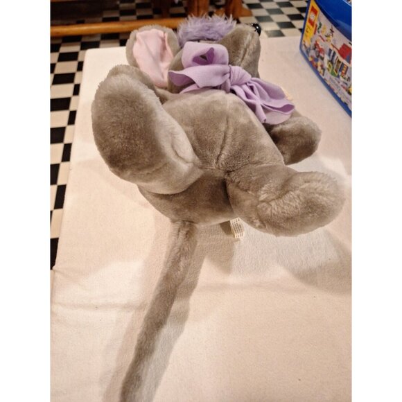 80s Disney Bianca Gray Plush Mouse Stuffed Purple Bow 16" Vintage Made in Korea - Picture 9 of 16